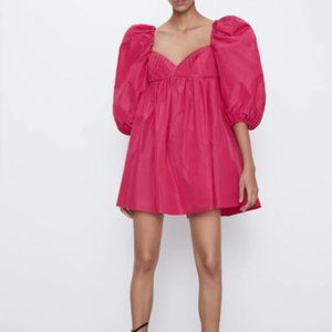 Zara Womens Voluminous Taffeta Mini Dress M Pink